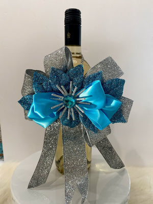 Turquoise & Silver Bow W/Silver Starburst & Turquoise Rhinestone