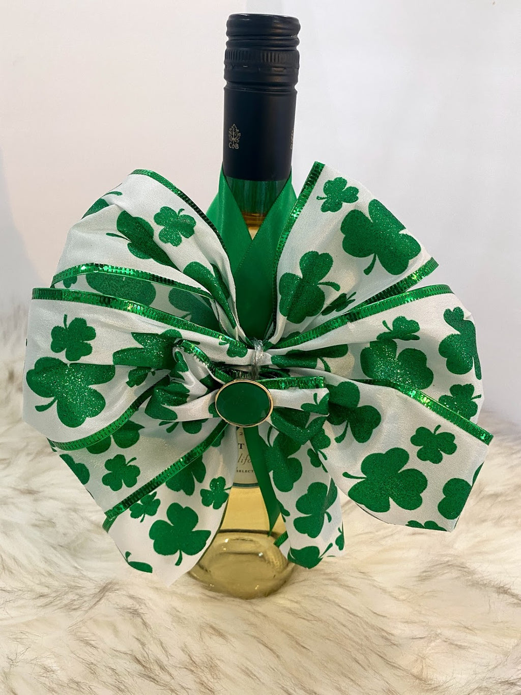 St. Patricks Day Bow W/ Large Emerald Green Rhinestone Center