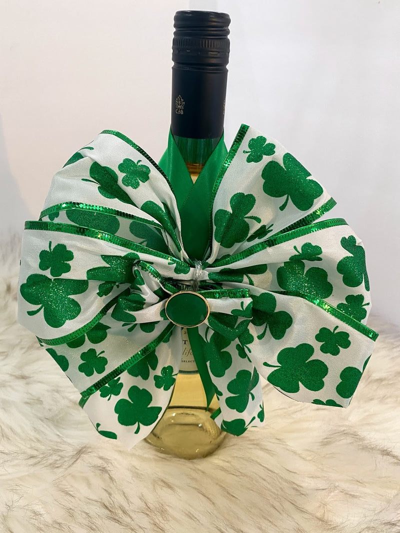 St. Patricks Day Bow W/ Large Emerald Green Rhinestone Center