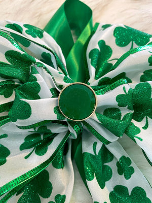 St. Patricks Day Bow W/ Large Emerald Green Rhinestone Center