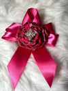 Hot Pink Bow Embellishment W/Rosette & Rhinestone Center