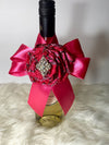 Hot Pink Bow Embellishment W/Rosette & Rhinestone Center