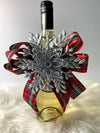 Red Plaid Floral Bow w/Silver Sparkly 3-D Snowflake