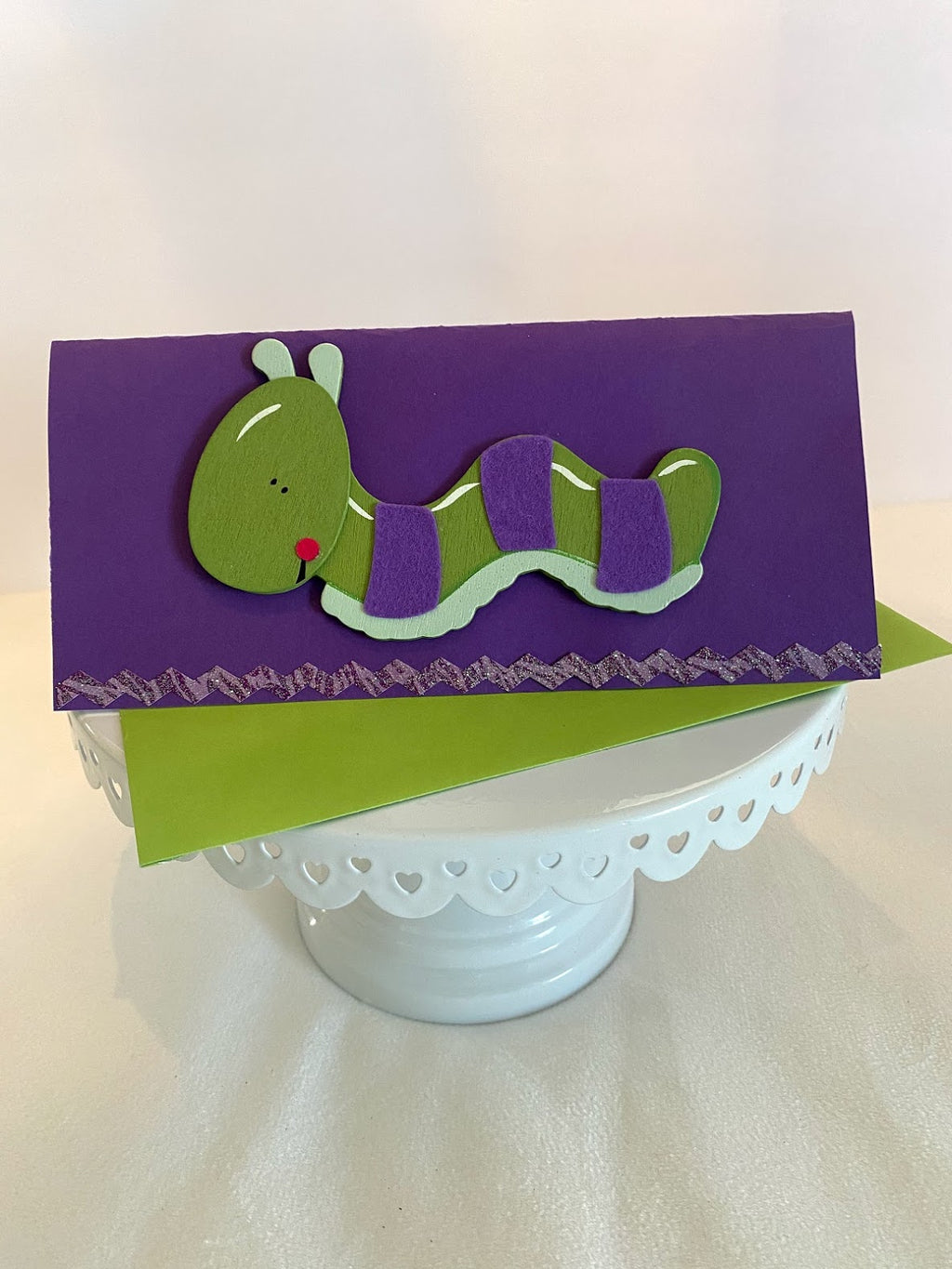 Purple & Green Wooden Caterpillar Card