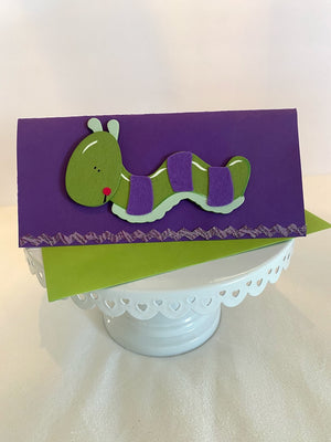 Purple & Green Wooden Caterpillar Card