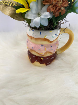 Floral Arrangement w/Yellow Sunflowers, Blue, Beige & Brown Flowers...