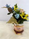 Floral Arrangement w/Yellow Sunflowers, Blue, Beige & Brown Flowers...