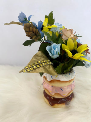Floral Arrangement w/Yellow Sunflowers, Blue, Beige & Brown Flowers...