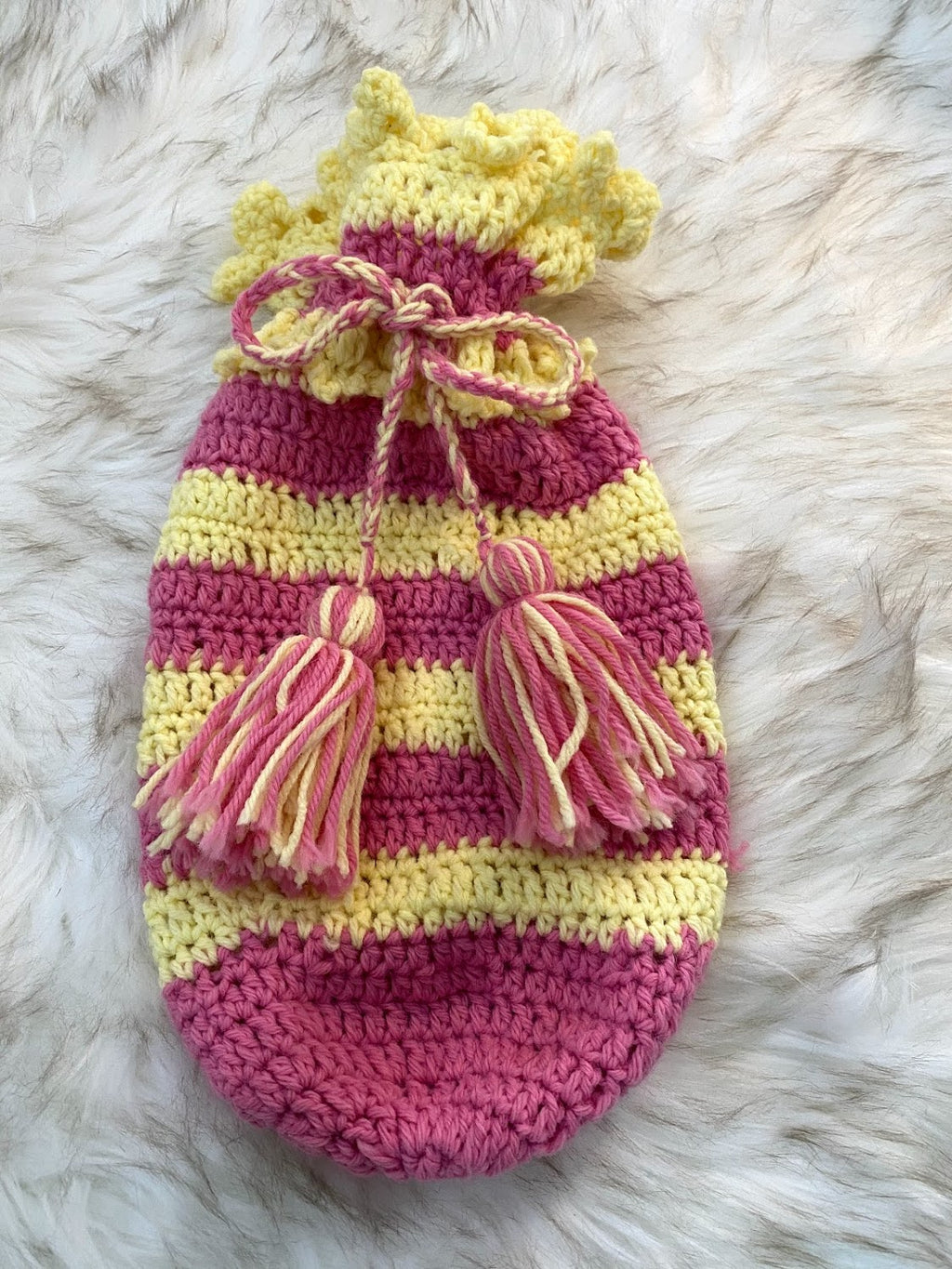 Pink & Yellow Striped Gift Bag W/Drawstring & Tassels
