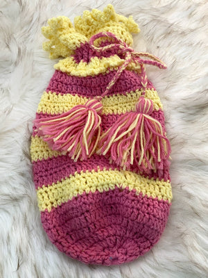Pink & Yellow Striped Gift Bag W/Drawstring & Tassels