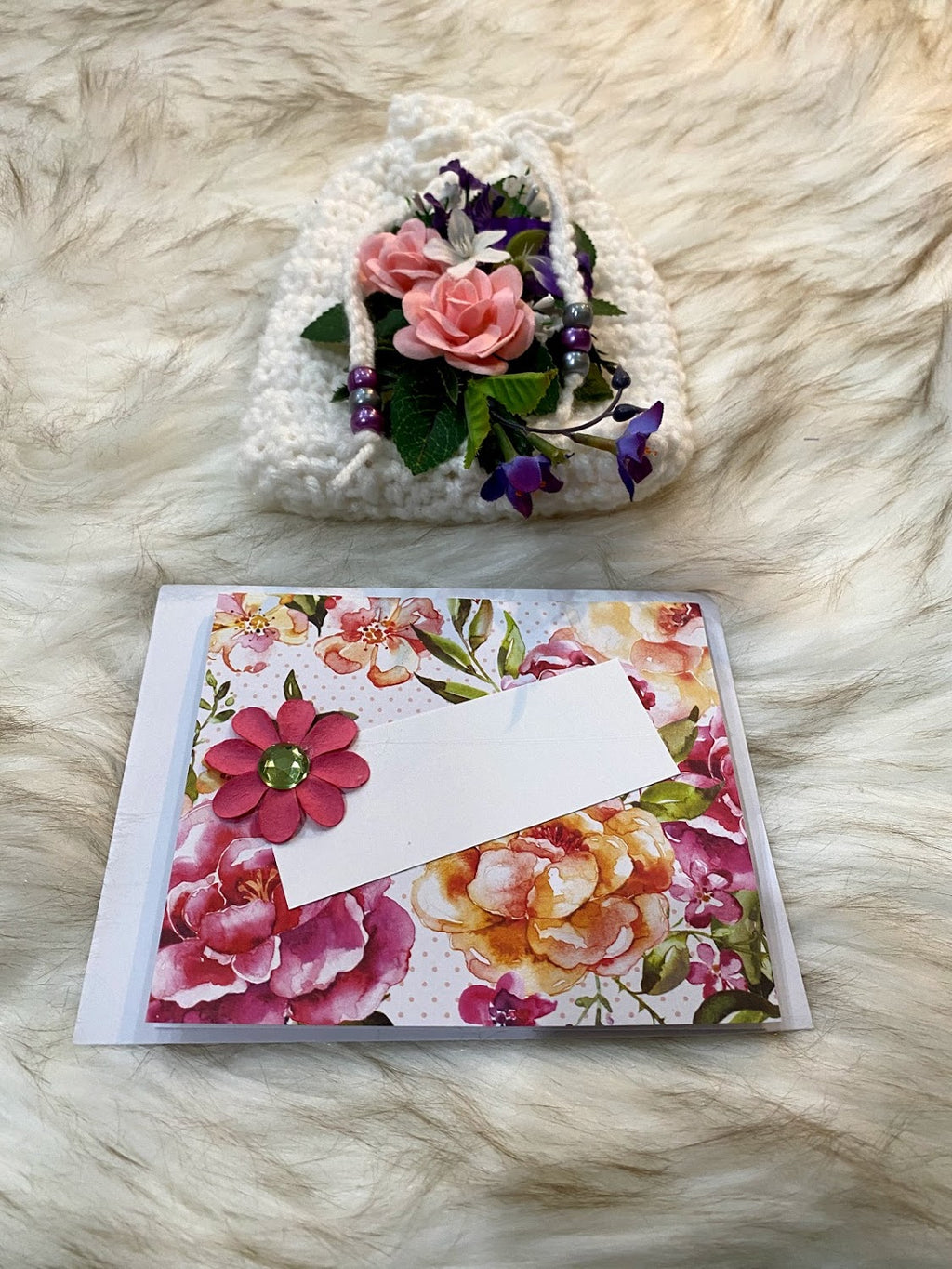 Small White Gift Bag W/Rose Embellishment