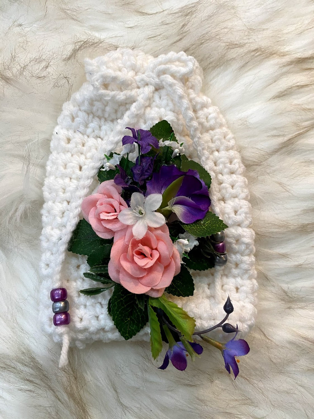 Small White Gift Bag W/Rose Embellishment