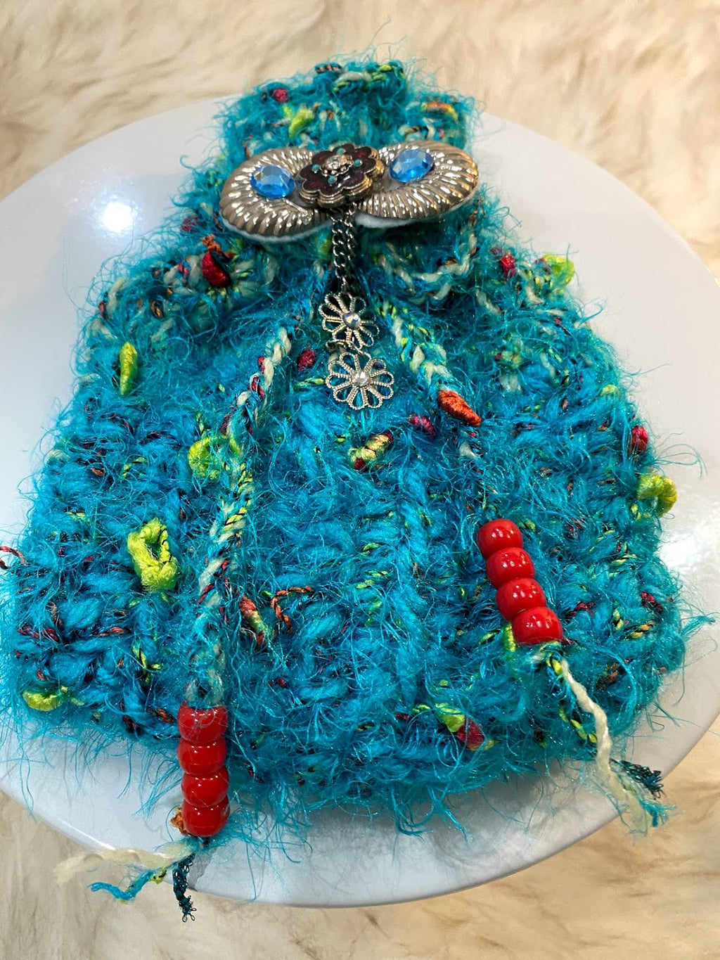 Small Turquoise Gift Bag W/Embellishment