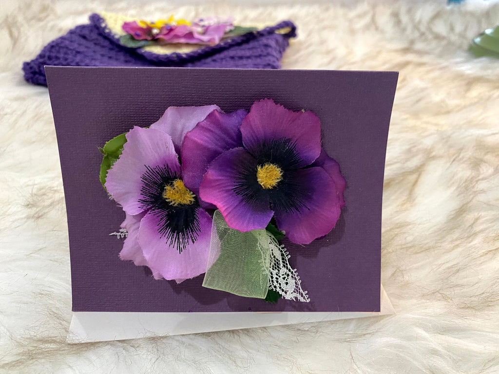 Purple & Yellow Gift Bag W/Pansy Embellishment
