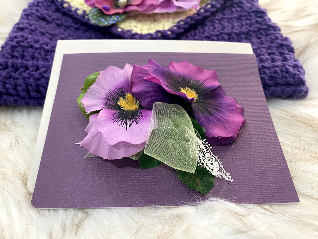 Purple & Yellow Gift Bag W/Pansy Embellishment