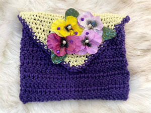Purple & Yellow Gift Bag W/Pansy Embellishment