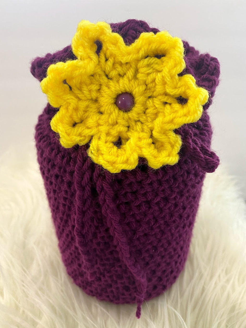 Purple Container Gift Bag W/Detachable Yellow Flower Embellishment