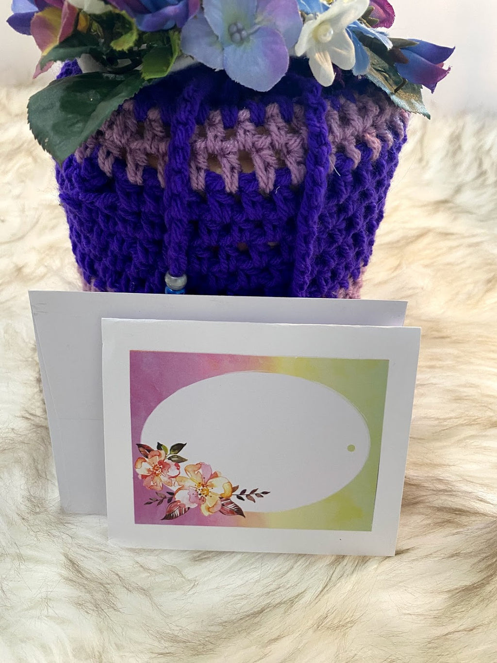 Purple & Lavender Container Gift Bag w/Large Floral Embellishment