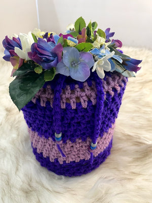 Purple & Lavender Container Gift Bag w/Large Floral Embellishment