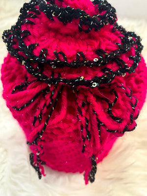 Hot Pink & Black Metallic Container Gift Bag W/Rosette Embellishment