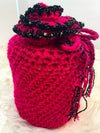 Hot Pink & Black Metallic Container Gift Bag W/Rosette Embellishment