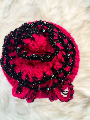 Hot Pink & Black Metallic Container Gift Bag W/Rosette Embellishment