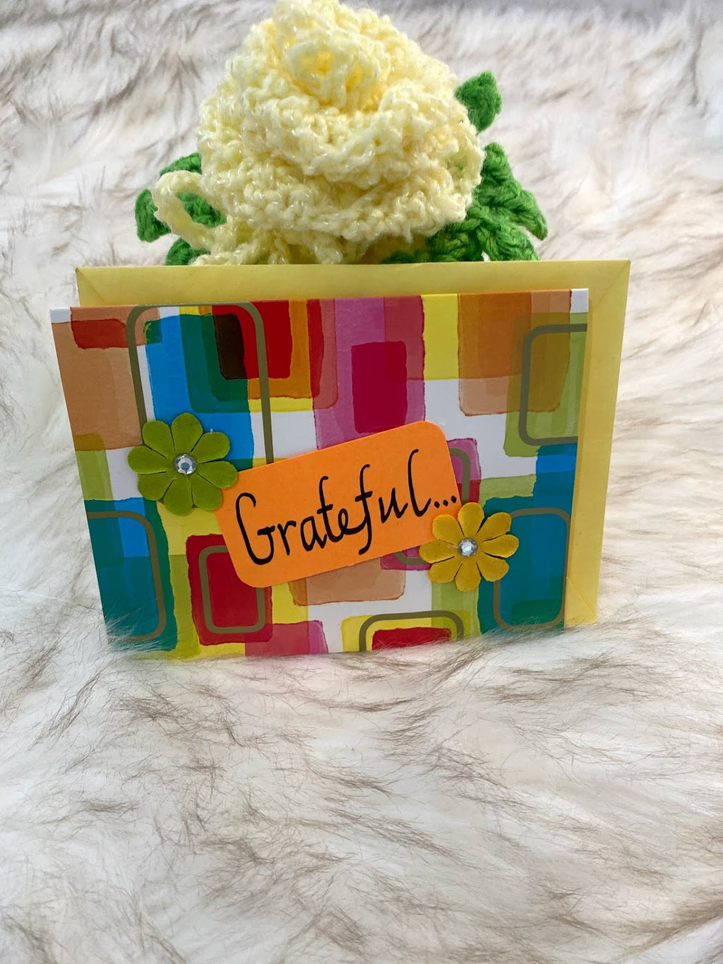 Small Yellow Gift Container W/Yellow Rosette & Green Leaf Fringe