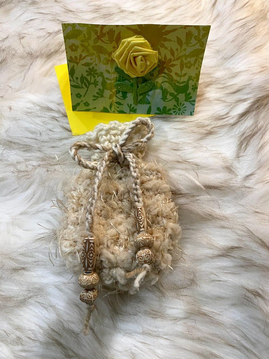 Small Beige Specialty Yarn Gift Bag