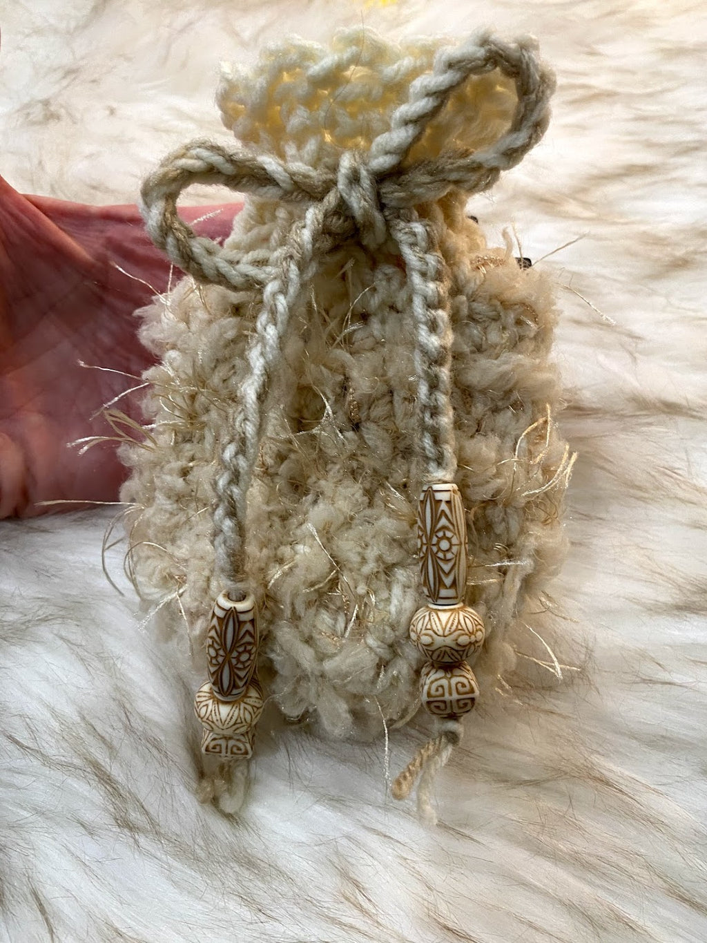 Small Beige Specialty Yarn Gift Bag