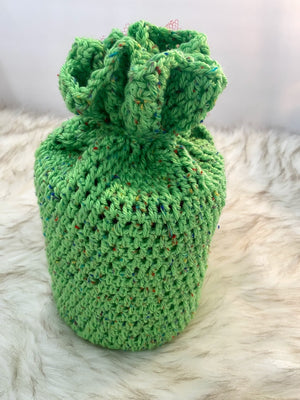 Lime Green Container Gift Bag W/Red Nylon & Yarn Embellishment