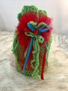 Lime Green Container Gift Bag W/Red Nylon & Yarn Embellishment