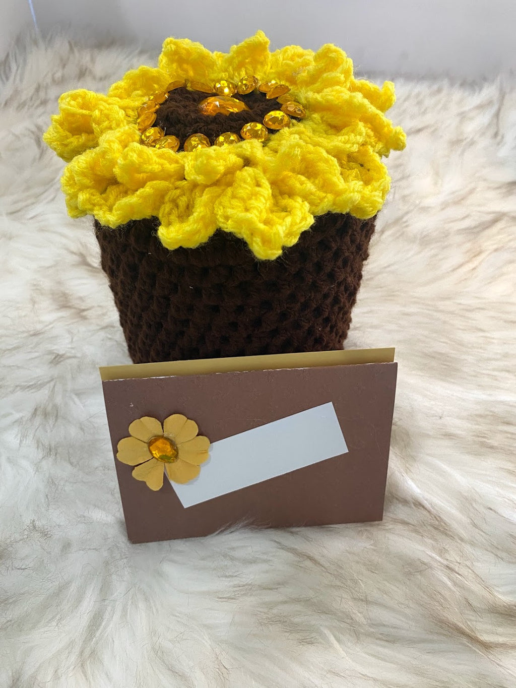 Brown Gift Container W/Large Sunflower Embellishment W/Gold Rhinestones