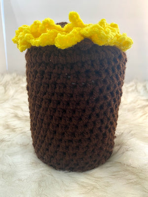 Brown Gift Container W/Large Sunflower Embellishment W/Gold Rhinestones
