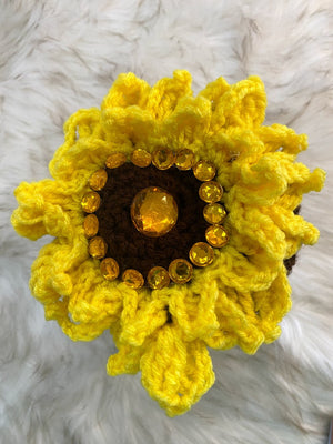Brown Gift Container W/Large Sunflower Embellishment W/Gold Rhinestones