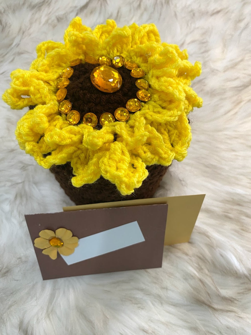 Brown Gift Container W/Large Sunflower Embellishment W/Gold Rhinestones