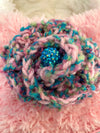 Pink & White Specialty Yarn Gift Bag W/ Turquoise/Pink Jeweled Embellishment