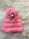 Small Pink Gift Bag W/Beaded Drawstrings & Gold Pearl Embellishment