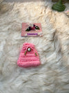 Small Pink Gift Bag W/Beaded Drawstrings & Gold Pearl Embellishment