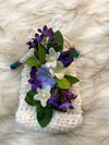 Small White Gift Bag W/Purple, White & Blue Floral Embellishment
