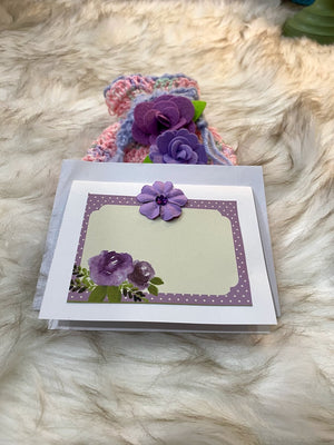 Pink & Lavender Gift  Bag w/Purple Rose Embellishment & Card