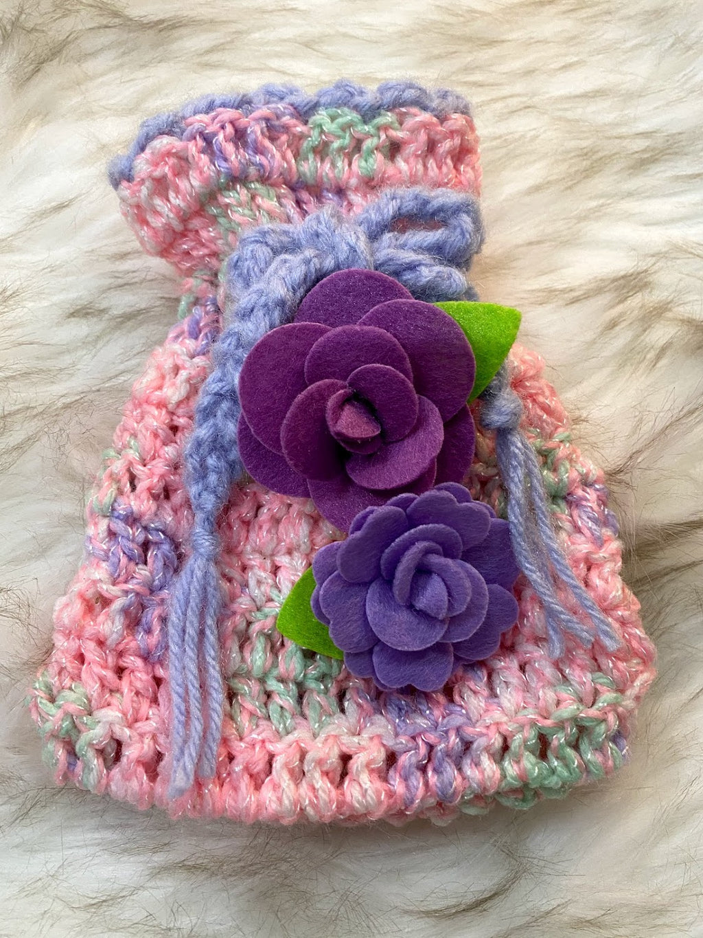 Pink & Lavender Gift  Bag w/Purple Rose Embellishment & Card