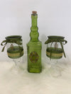 Three Piece Green Decanter & Candle Glassware Set