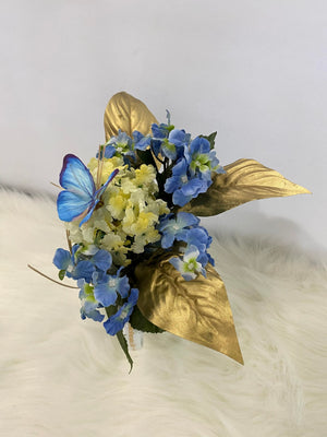 Tall Green Floral Arrangement w/Blue & Gold Accents...