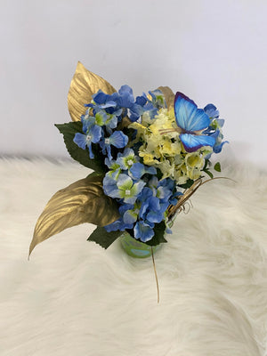 Tall Green Floral Arrangement w/Blue & Gold Accents...