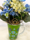 Tall Green Floral Arrangement w/Blue & Gold Accents...