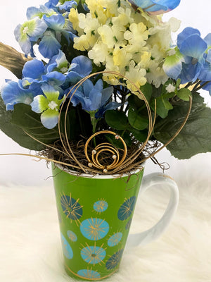 Tall Green Floral Arrangement w/Blue & Gold Accents...