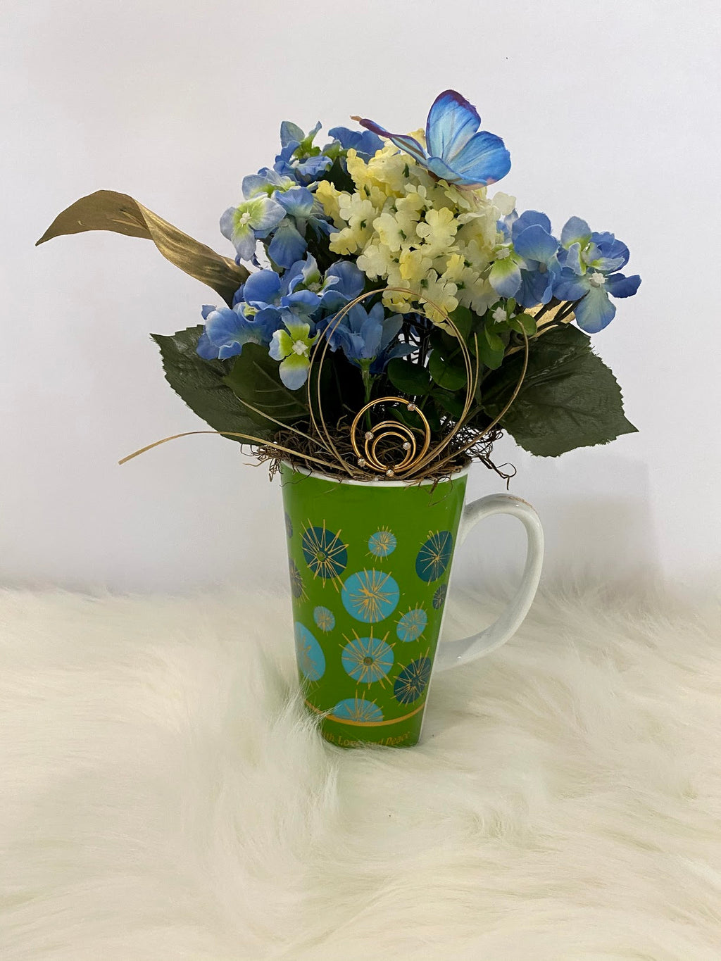 Tall Green Floral Arrangement w/Blue & Gold Accents...