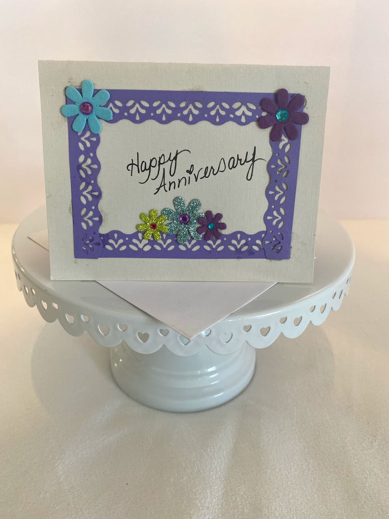 Purple Lace Happy Anniversary Card