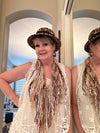 Multi-Colored Beige, Brown & White Ribbon Yarn Turkish Infinity Scarf