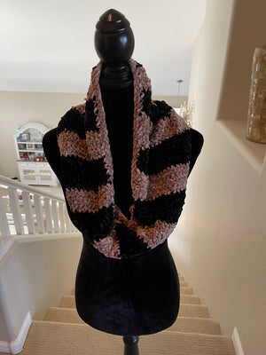 Black & Beige Velvet Infinity Scarf